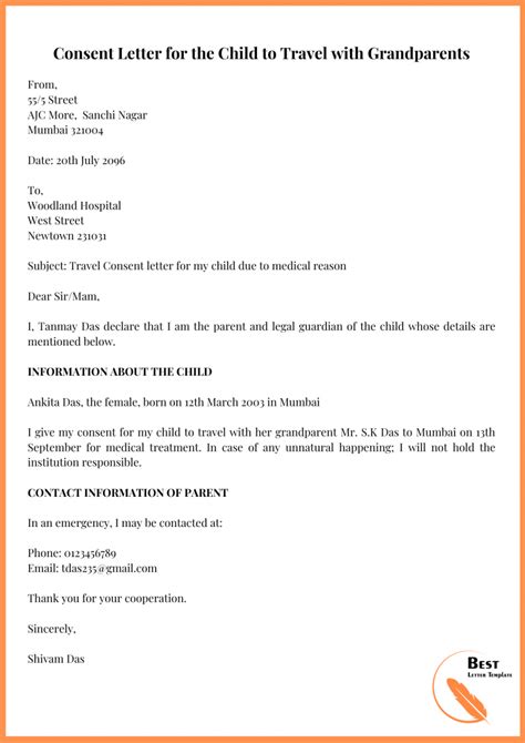 Letter For Grandparents To Travel With Grandchildren Template